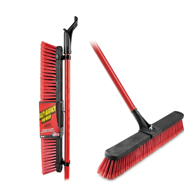 Push Brooms 24 in. Multi-Surface Red & Black Heavy Duty Steel Handle - Ideal for Various Applications