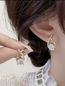 Luxury Elegant Twisted Water Drop Cubic Zirconia Teardrop Earrings, Fashionable Simple Studs for Party & Daily Wear, Versatile Jewelry Gift Idea