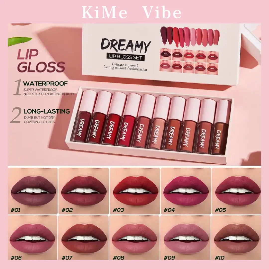 Long-Lasting Lip Gloss Full Set of 10 – Complete Waterproof Glossy Colors, All-Day Hydrating Shine & Moisturizing Care, Luxury Lip Kit Gift Set, Cosmetic, Hydrate, A Set, Lip Care