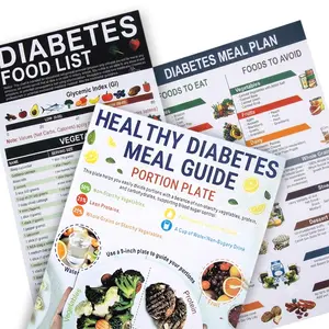 3-Pack Laminated Diabetic Food Chart & Meal Planner, Diabetes Food List for Type 1 & Type 2, Carb, Protein, Calories, Fiber, Fat & Glycemic Index Guide for Prediabetes & Beginners
