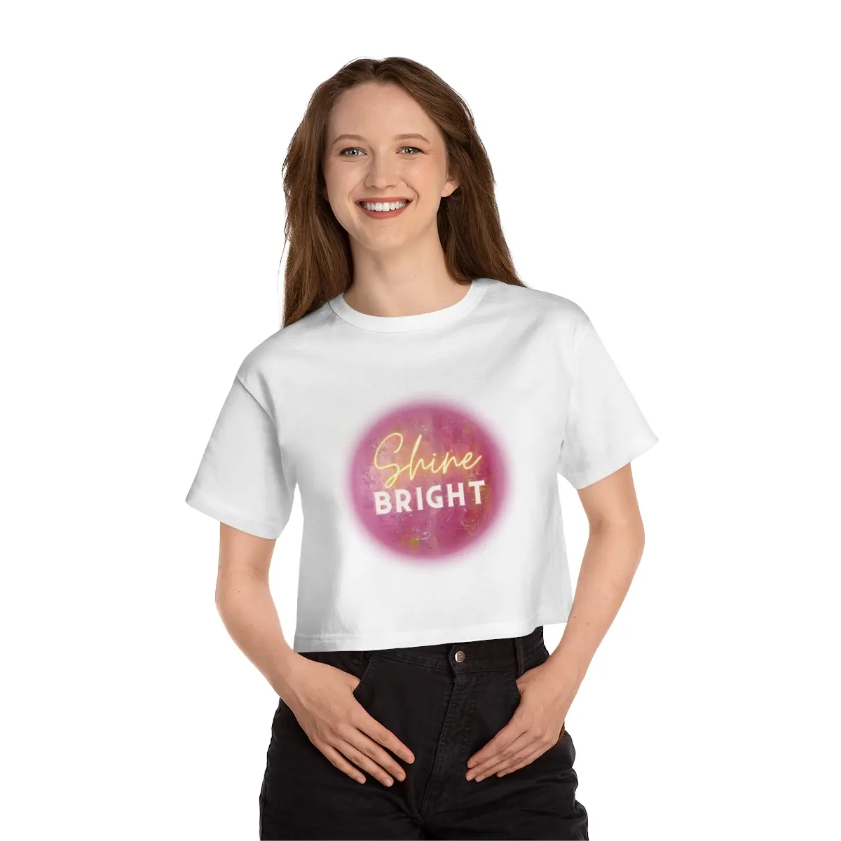 Shine Bright Cropped Champion T-shirt - pink popart