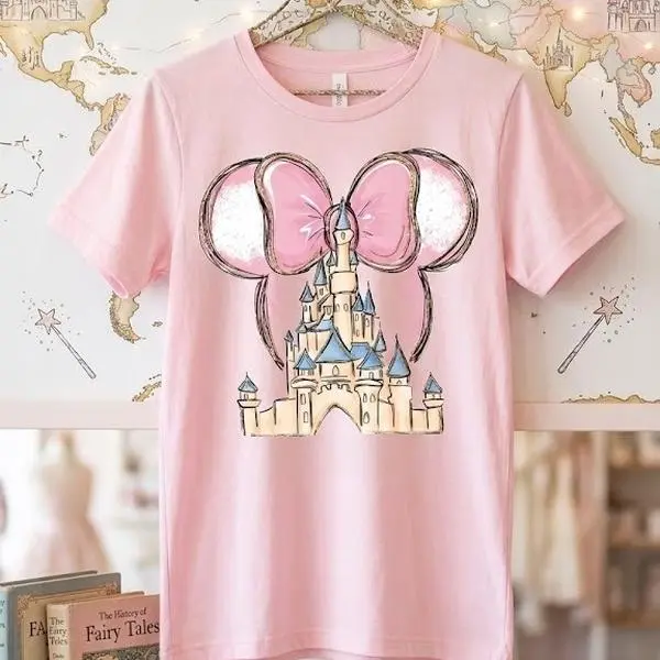 Vintage Castle Coquette T-Shirt, Pink Bow Graphic Tee, Magical Princess Aesthetic Shirt