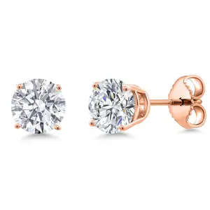 2.00 Cttw IGI Certified Lab Grown Diamond in 925 Rose Gold Plated Silver Earrings for Women | Round | E-F Color | VS1-VS2 Clarity