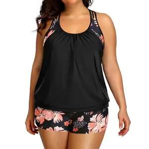 Holipick Floral Plus Size Tankini Swimsuit for Women Two Piece Tummy Control Bathing Suit Blouson Racerback Tankini Top with Shorts  SwimWeek  summervibes