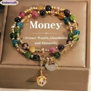 2026 Y2K Boho Rainbow Tourmaline Bracelet for Women, Double Layer Healing Crystal Beaded Bracelet, Natural Stone Chakra Energy Jewelry, Stackable Daily Wear Yoga Gift
