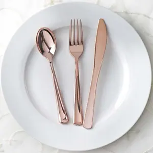 30-Pack Plastic Utensil Set 7", 8" Metallic Rose Gold Classic Heavy Duty - Disposable Silverware