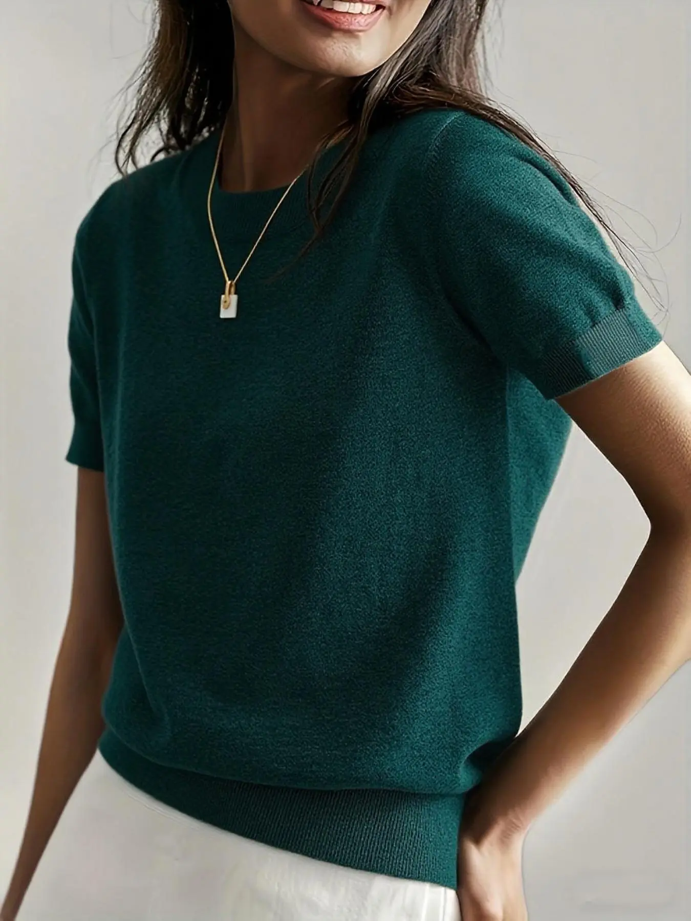 Women's Summer Lightweight Knitting Knitwear Loose Short Sleeve Top, Minimalist Basic Casual Round Neck, Solid Color, Breathable Fabric, Perfect for Daily Wear & Travel