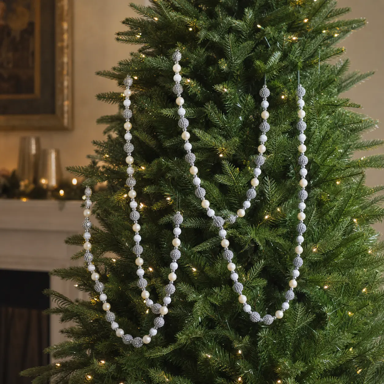 3 FT Silver Pearl Garland Set Of 4
