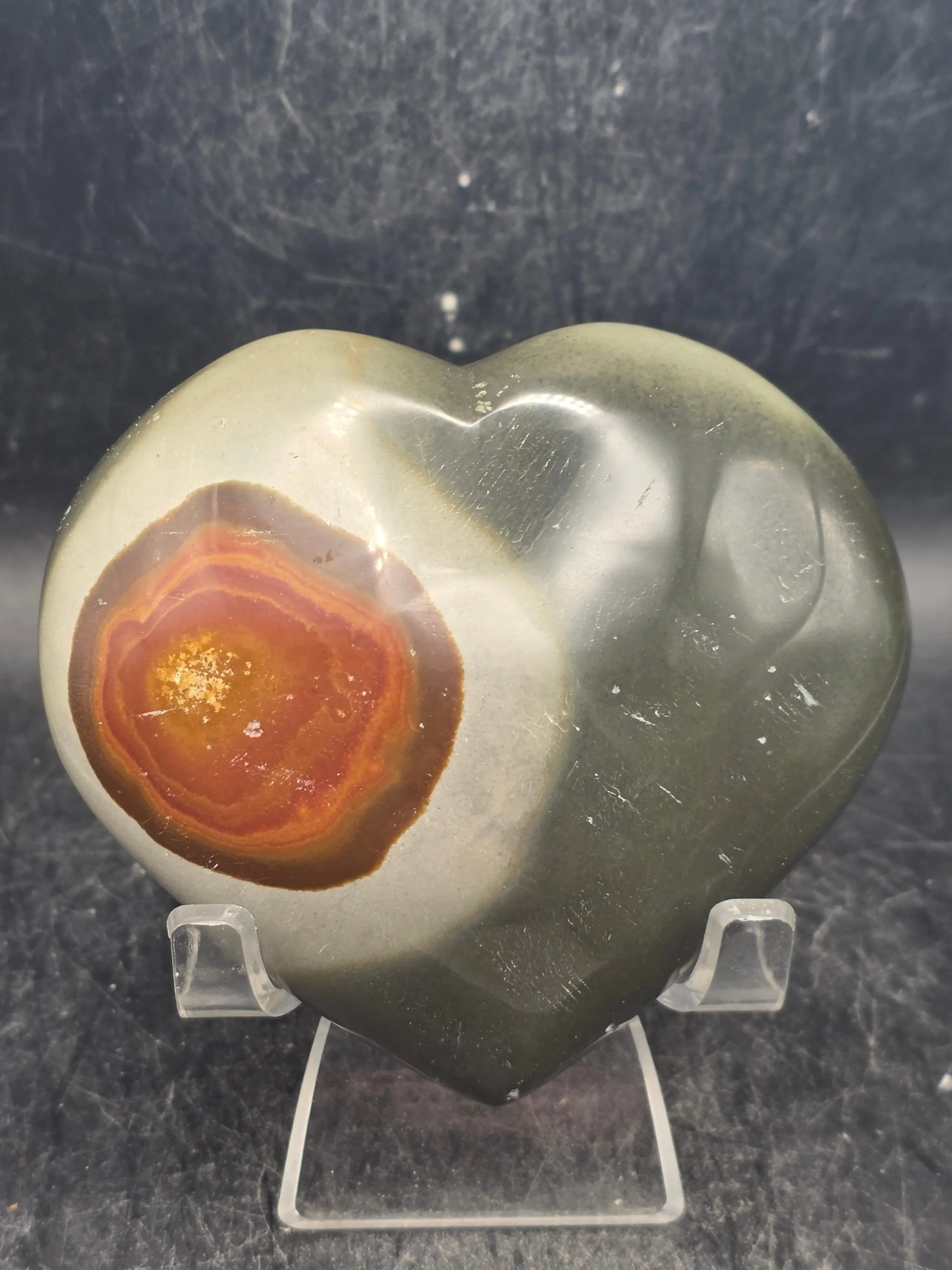 Polychrome jasper heart! 9.6 ounces, 3.3 inches wide, 2.9" tall