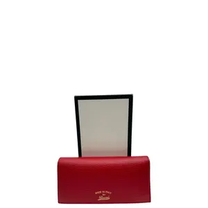 Pre-owned GUCCI PEBBLED LEATHER Small Leather Goods RED PATENT LEATHER LONG WALLET