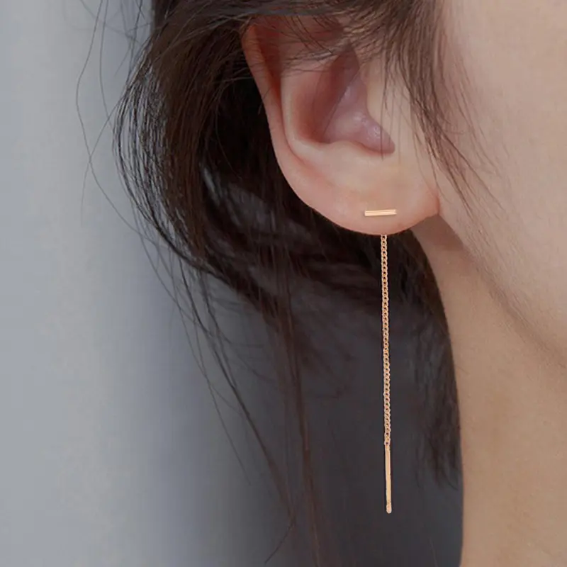 Women's Elegant Simple Bar Design Threader Earrings, 1 Pair Fashionable Threader Earrings for Women & Girls for Party, Daily Decor, Trendy All-match Minimalist Jewelry As Birthday Gift