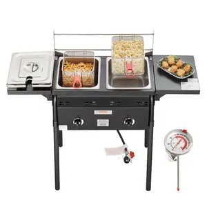 VEVOR Outdoor Propane Deep Fryer, Dual-Tank 16QTx2 Large Capacity Commercial Fryer, Stainless Steel Fish Cooker with 3 Basket, Thermometer, Floor Standing Fryers for Catering Event Camping, 50, 000 BTUVEVOR Super Brand Day