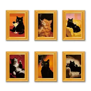 6/12 pcs Funny Cat Fridge Magnet - Vintage Art Frame - Cute Stocking Stuffer & Locker Decor Gift Homedecor