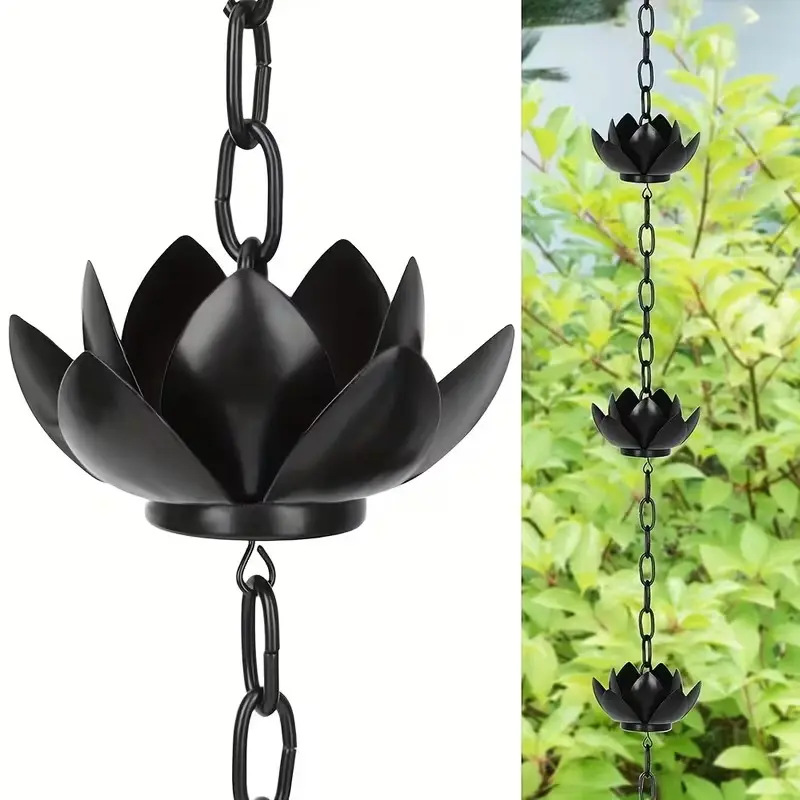 1pc 120cm Black for Lotus Rain Chain, Gutter Chain Rain Chain, Metal for Lotus Rain Chain, Downspout Rain Chain, Gutter Chain, Rainwater Collection Chain, Functional and Decorative Rain Chain, Hanging Outdoor Garden Decoration
