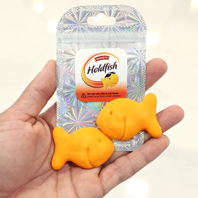 Holdfish Fridge Magnets Large Size Set of 2 Pcs, Goldfish Crackers Lovers Gift Idea for Kitchen Decor, Unique Christmas Gift funny birthday
