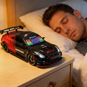 Racing-Themed Digital Alarm Clock, High-End Cast Metal Alloy Casing Bedroom Clock with Car Lights, Engine Roar & Exhaust Spray Functions, Happy Birthday Gift for Kids, Kid Room & Bedroom Room Decor