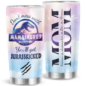 Dont Mess With Mamasaurus 20oz Tumbler Cup, Funny Dinosaur Mom Gift, Stainless Steel Insulated Travel Mug for Mothers Day