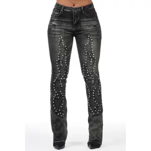 Zahmira Black Studded Stacked Jean