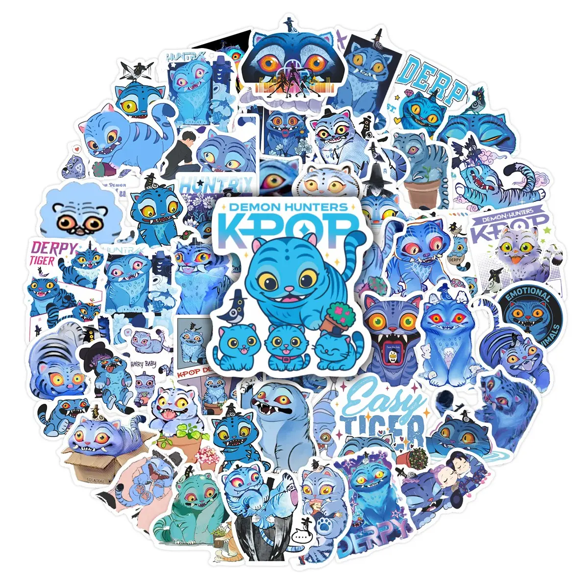 60Pcs Derpy Tiger Cartoon Stickers Pack, Waterproof Kawaii Monster Vinyl Decals for Laptop Water Bottle Journal Scrapbook, Fun Gifts for Cartoon & Monster Fans, Cute Animal Stickers