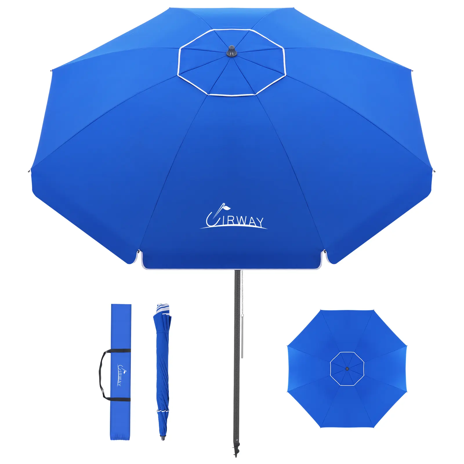 UIRWAY 8.5 FT Beach Umbrella, UPF 50+ Outdoor Sun Shade with Sand Anchor & Tilt, Portable Heavy Duty Umbrella with Carry Bag for Beach, Patio, Pool, Backyard, Garden, Camping & Fishing