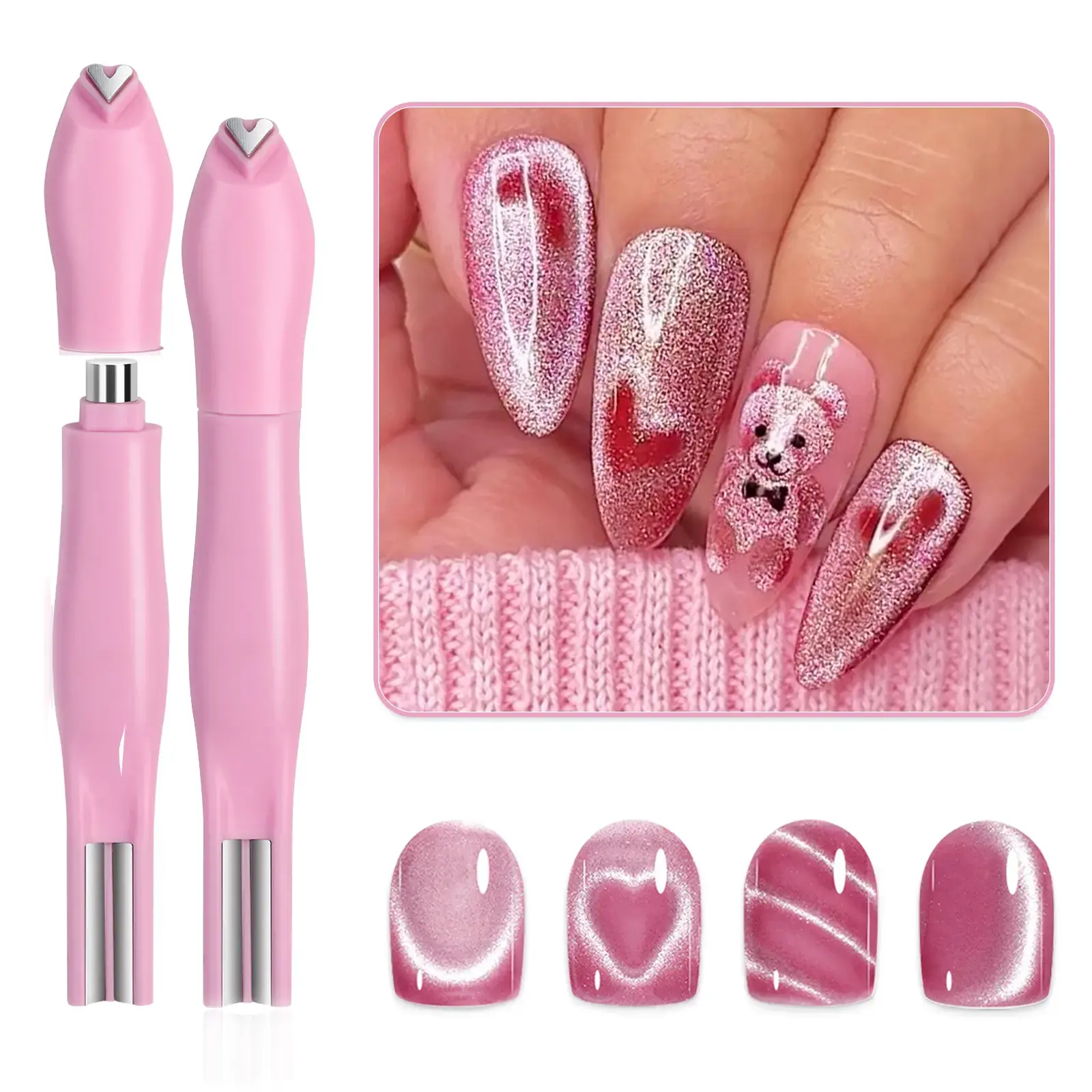 3 in 1 Nail Magnet Tool, Upgraded Nail Magnet Pens, Multi-Function Magnet Stick 3D Magnetic Cat Eye Gel Polish Nail Art, for Salon or Studio or Home