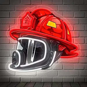Firefighter Helmet Neon Sign - LED Neon Pop Art, USB Powered Neon Light, Home Decor, Fire Station Wall Art, Gift for Firefighters, Neon Sign for Offices, Stations, and Modern Spaces