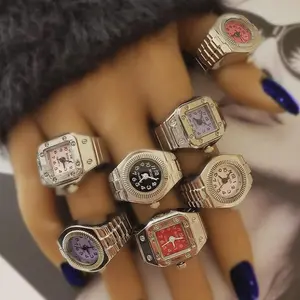 Vintage Punk Finger Watch Mini Elastic Strap Alloy Ring Watch for Couples, Retro Roman Numeral Quartz Clock Jewelry, Stylish Unisex Ring Watch Gift for Women Men, Unique Statement Accessory for Parties Daily Wear, Cute Retro Gift for Any Style!!