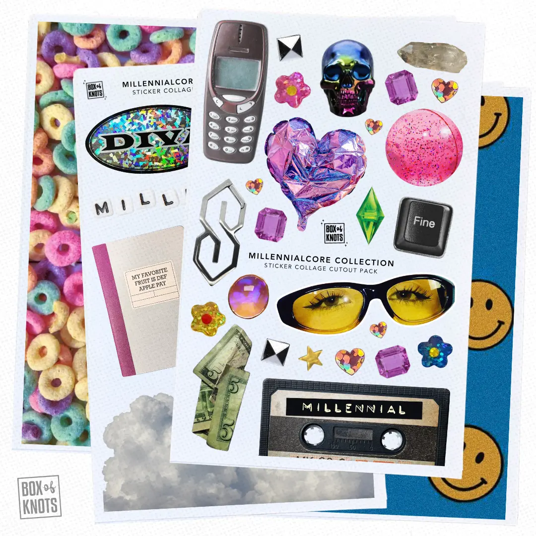 The Millennialcore Collection | Y2K | DIY CUTOUT | Full Sheet Sticker Adhesive Scrapbooking Journal Stickers Matte Decorative Junk Journaling