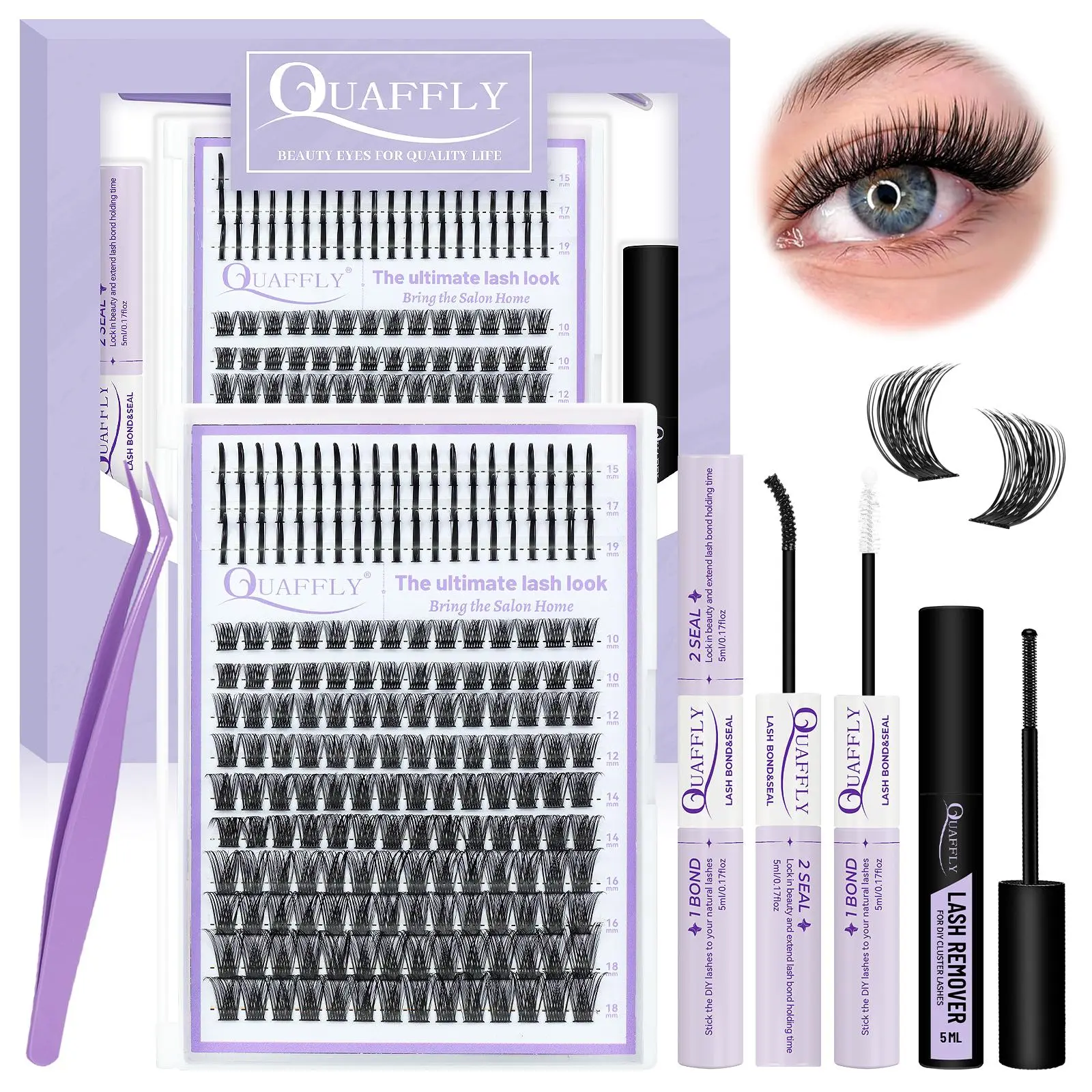 Individual False Eyelashes Kit, 1 Set Natural Look Longer Looking Eyelash Extensions, Self Grafting Curl Eyelashes, DIY Personal Lashes Eyelash Extensions, Eye Makeup Enhancement False Eyelashes for Women & Girls, DIY Volume Eyelashes, Cosmetic