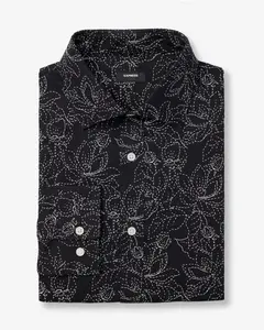 Express Modern Slim Embroidered Floral Spread Collar Stretch Cotton 1MX Dress Shirt