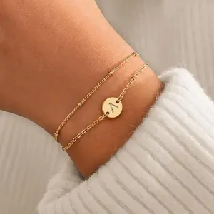 Women's Teen Gold Letter Bracelet - Exquisite 18K Gold Plated Disc Letter Bracelet, suitable for women, fashionable letter bracelet, birthday gift, anniversary gift, holiday gift, couple's gift