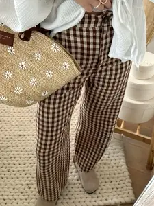 Women's Retro Plaid Wide Leg Pants, Classic Check Pattern, Loose Fit Design, Comfortable & Stylish for Daily Wear