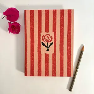 Handmade Paper Journal Notebook, Pink & Red Stripe - A5