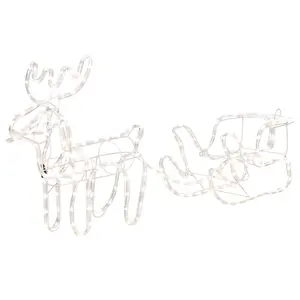 Thirty five inch christmas reindeer and sleigh decor with one hundred ninety two warm white led lights sturdy ip44 waterproof steel frame for indoor outdoor yard holiday ornament