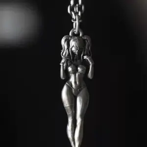 Vintage Silver Blindfolded Double Ponytail Anime Girl Pendant Necklace - Long Dark Gothic Character Chain, Anime Charm Necklaces for Female Fashion Enthusiasts, Character Chain Necklaces