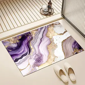Floor Mats Absorbent & Non - Slip Diatomaceous Earth Shower Mat, Quick - Dry Bathtub Mat With Purple - Golden Marble Design For Bathrooms Kitchens & Entrances Perfect For Holiday Gifting