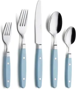 ANNOVA Silverware Set 20 Pieces Stainless Steel Color Handle With Rivet/Retro Flatware - 4 x Dinner Knife; 4 x Dinner Fork; 4 x Salad fork; 4 x Dinner Spoon; 4 x Dessert Spoon (Light Blue, 20 Pieces)