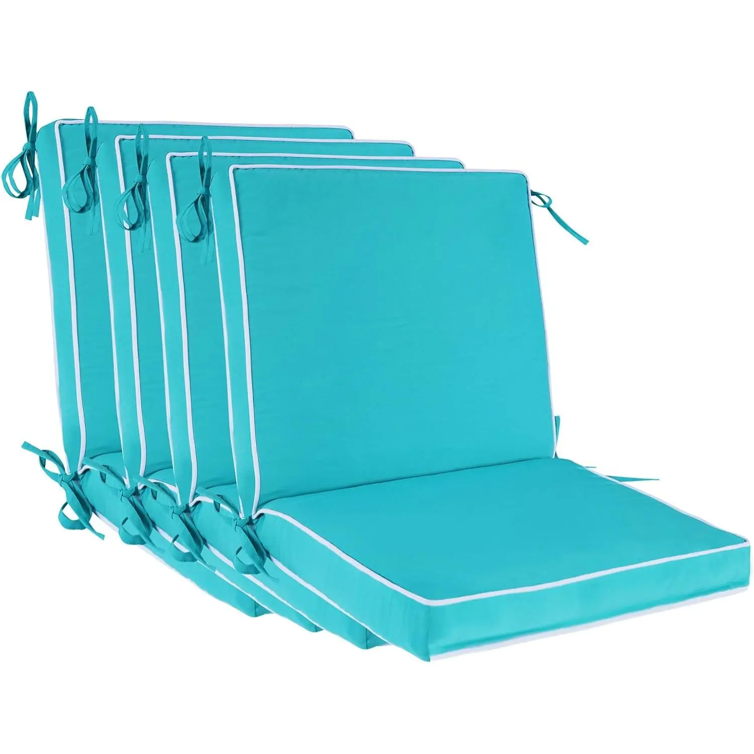 Outdoor Patio Chair Cushions Set of 4, Water Resistant Square Seat Cushions with Ties, 20"x17"  Weather Seating Cushions for Outdoor Furniture