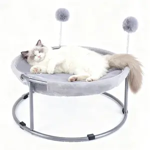 [Already have 10K favorites]Cozy Christmas Cat Hammock-Plush Raised Pet Bed with Fluffy Pad & Breathable SidesWarm Winter Lounging for Cats & Small Dogs | PurrfectHoliday Gift Round Gray Washable Cat Bed for IndoorComfort