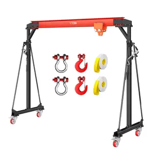 GARVEE 1 Ton Gantry Crane, 8 - 12 FT Adjustable Height, 2200LBS Shop Lift Hoist With Manual Trolley, Hook & Shackles for Warehouse, Factory