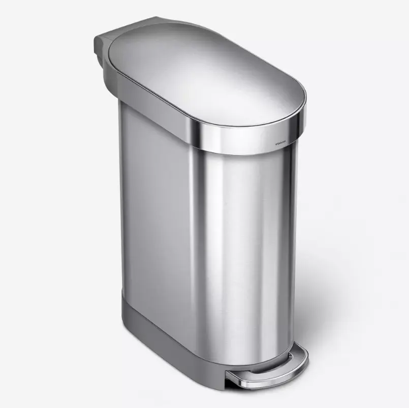 Simplehuman 45L Slim Hands-Free Kitchen Step Trash Can with Liner Rim, Large Capacity Garbage Can with Soft-Close Lid and Durable Pedal, Space-Saving Kitchen Waste Bin for Home, Apartment, Office and Everyday Household Use