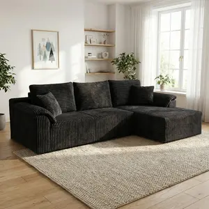 [2 Packages Shipping] 103.1" L-Shaped Boneless Sectional Cloud Couch Corduroy Velvet Modular with Chaise No Assembly Required Sofa Living Room Furniture