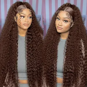 Bling Hair Brazilian 13X4 Chocolate Brown Deep Wave Lace Front Wigs Human Hair 13X6 Lace Front Wigs Human Hair Pre Plucked HD Transparent Lace Frontal Wigs For Women