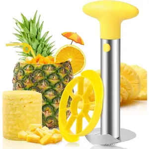 Pineapple Corer and Slicer Tool - Pineapple  with  Serrated Tips - Easy to Use & Clean - Stainless Steel Core Remover for Pineapple - Slice and Core Fruits with Ease(Yellow)