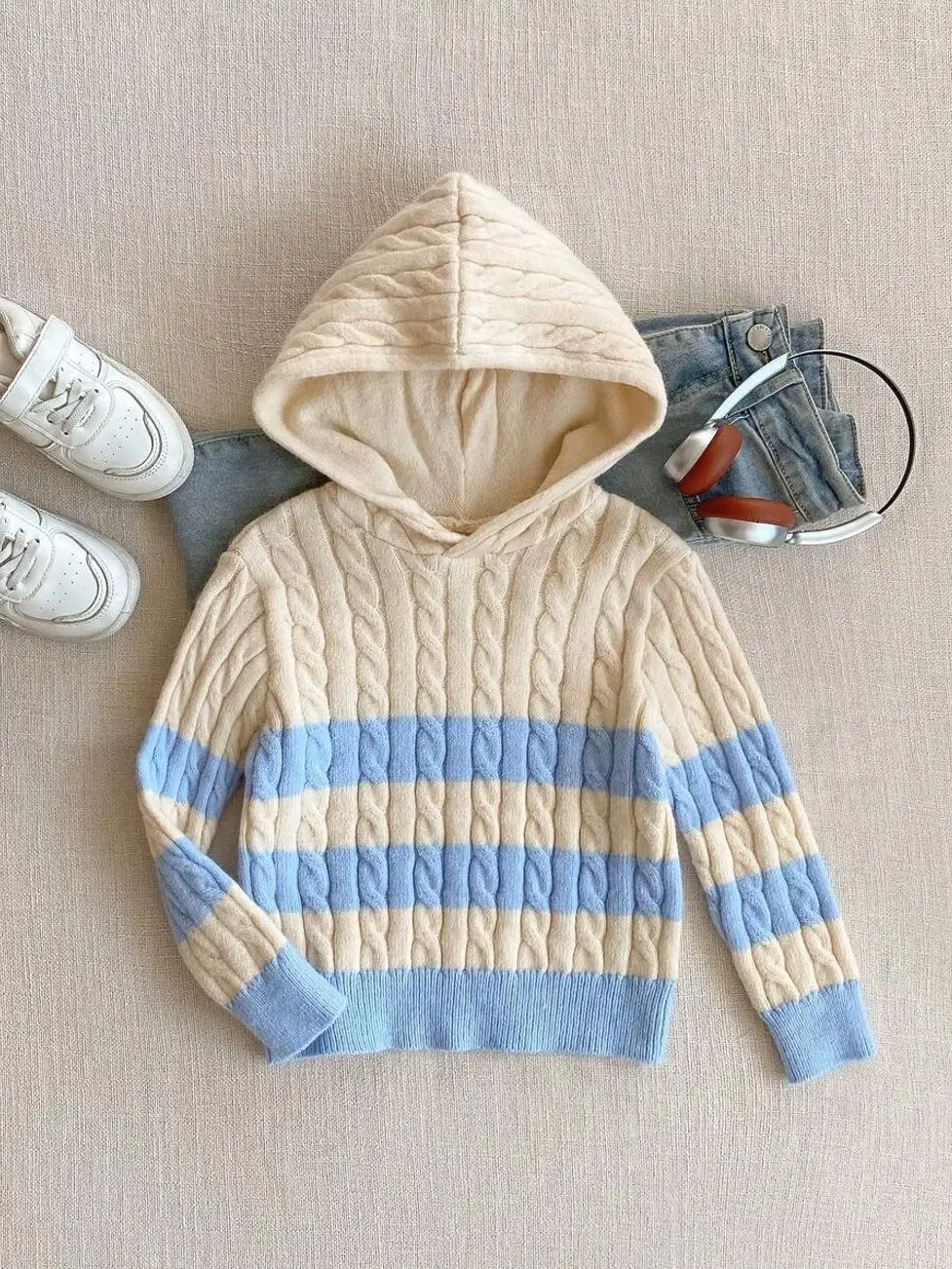Kids clothing boys - Boys Blue Striped Knit Sweater, Long Sleeve Hooded Pullover for Back to School Urban Wear kids stuff boys clothing cute clothes set kid stuff for boys boy gifts