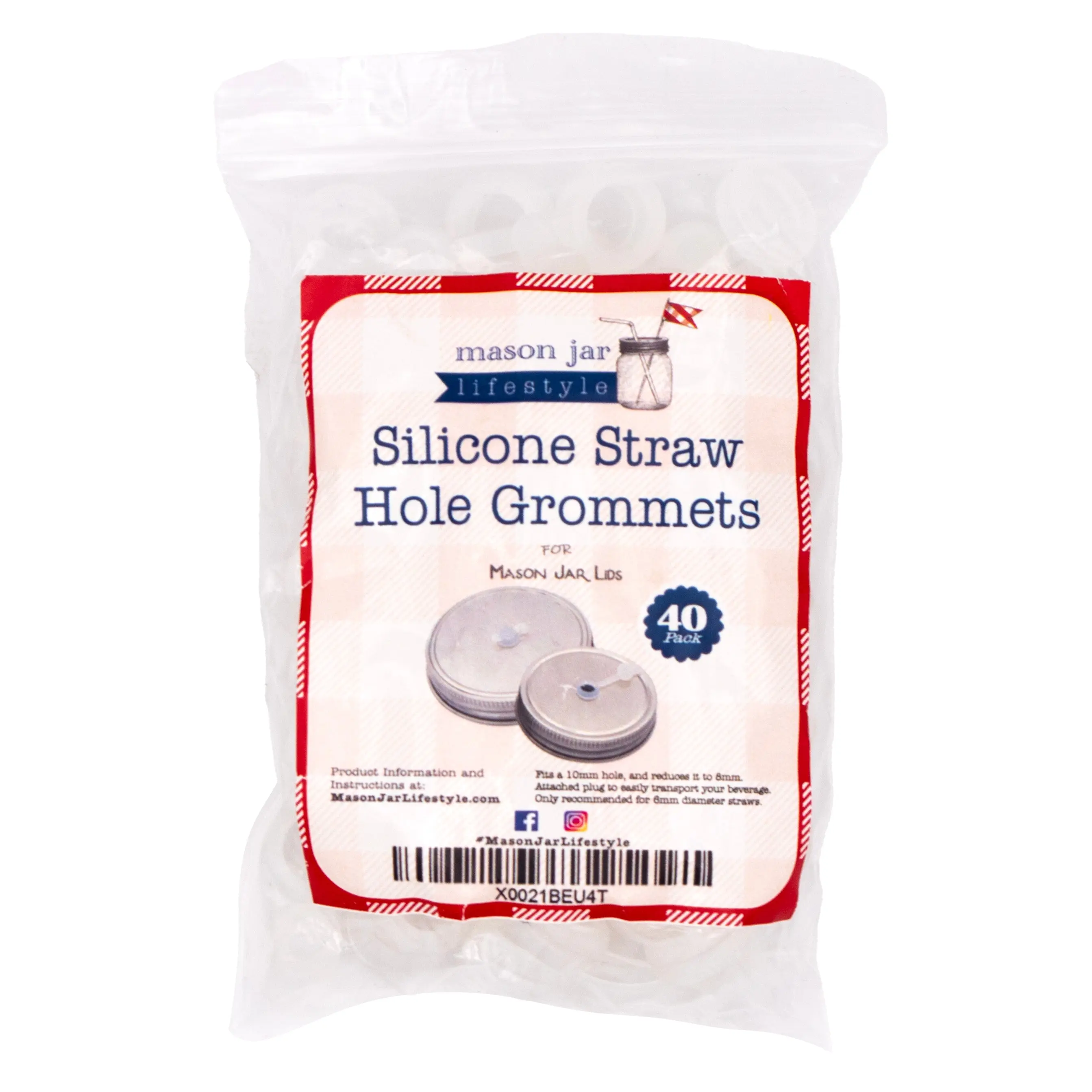 Silicone Straw Hole Grommets with Plugs for Mason Jar Lids 40 Pack
