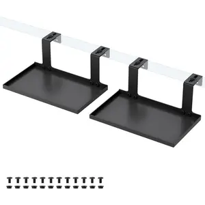2 Pcs Office Cubicle Shelf with Adjustable Hooks, 10''L x 6''W Metal Storage Organizer, Cubicle Hanging Rack for Small Plants, Figurines, Picture Frames, Black