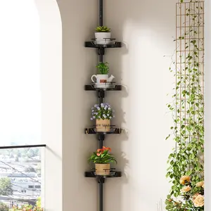 Corner Shower Caddy Tension Pole Organizer - 4-Tier 360° Rotating Plastic Shelves with Safety Guardrail, Adjustable Rustproof Bathroom Storage for Shower & Bathtub (Black)
