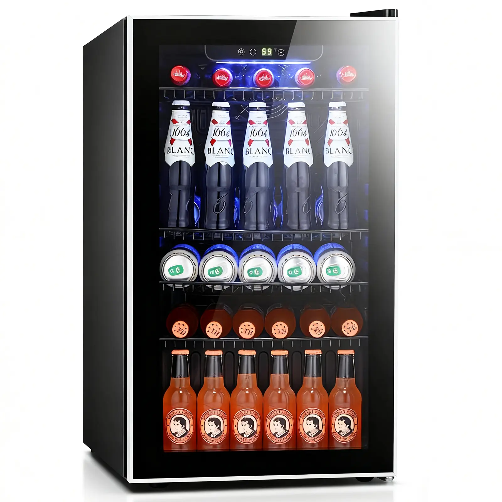Kismile 18L Refrigerator Freezer Mini Fridge, 24-Can Freestanding Beverage Cooler with Quiet Compressor, LED Light, Electronic Temperature Control (40-61°F) for Home Bar