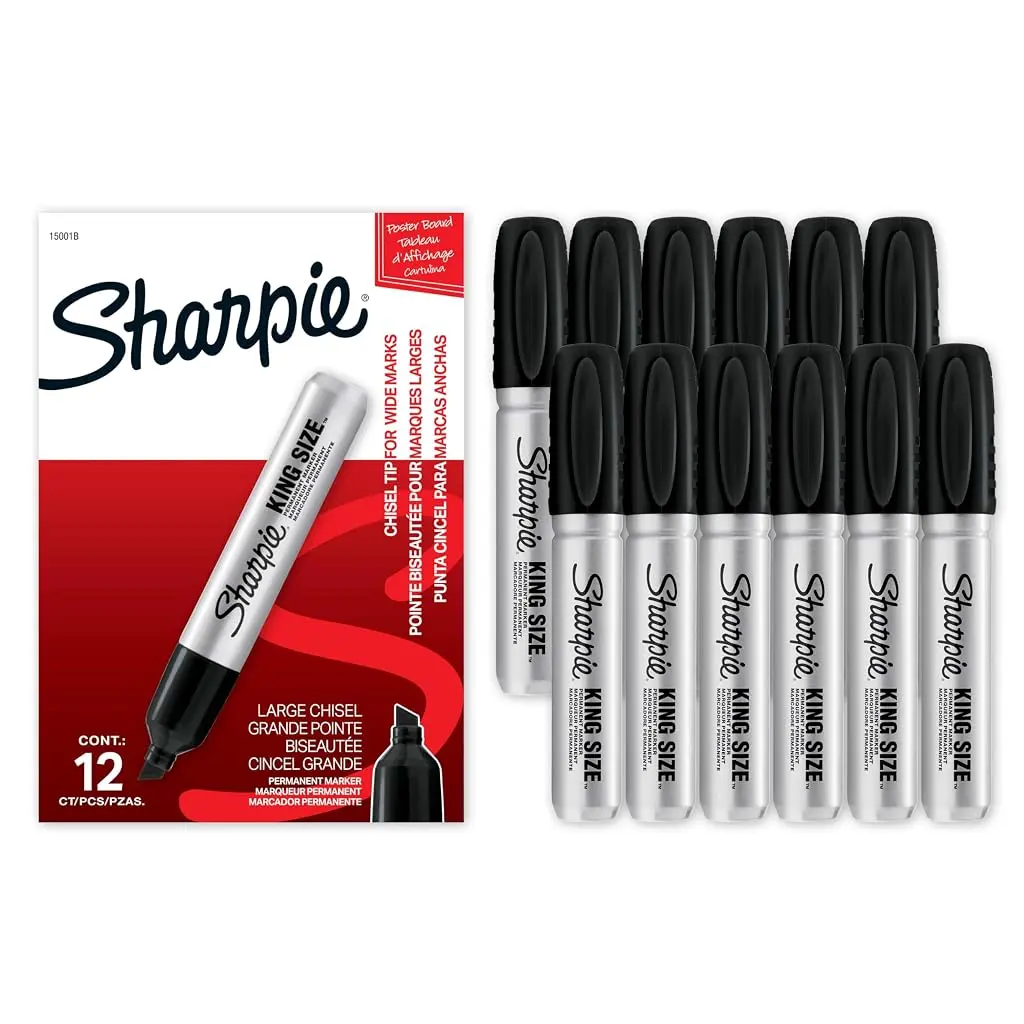 Sharpie King Size Permanent Markers Chisel Tip Markers for Work & Industrial Use, 12 Count